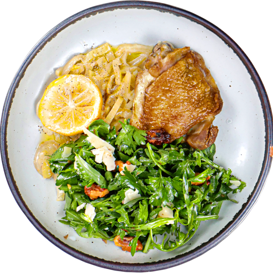 Chicken Thighs with Creamed Fennel & LemonHerb Salad (Keto Friendly